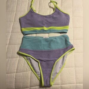 Pink Lily Do Not Disturb Lilac Color Block Bikini